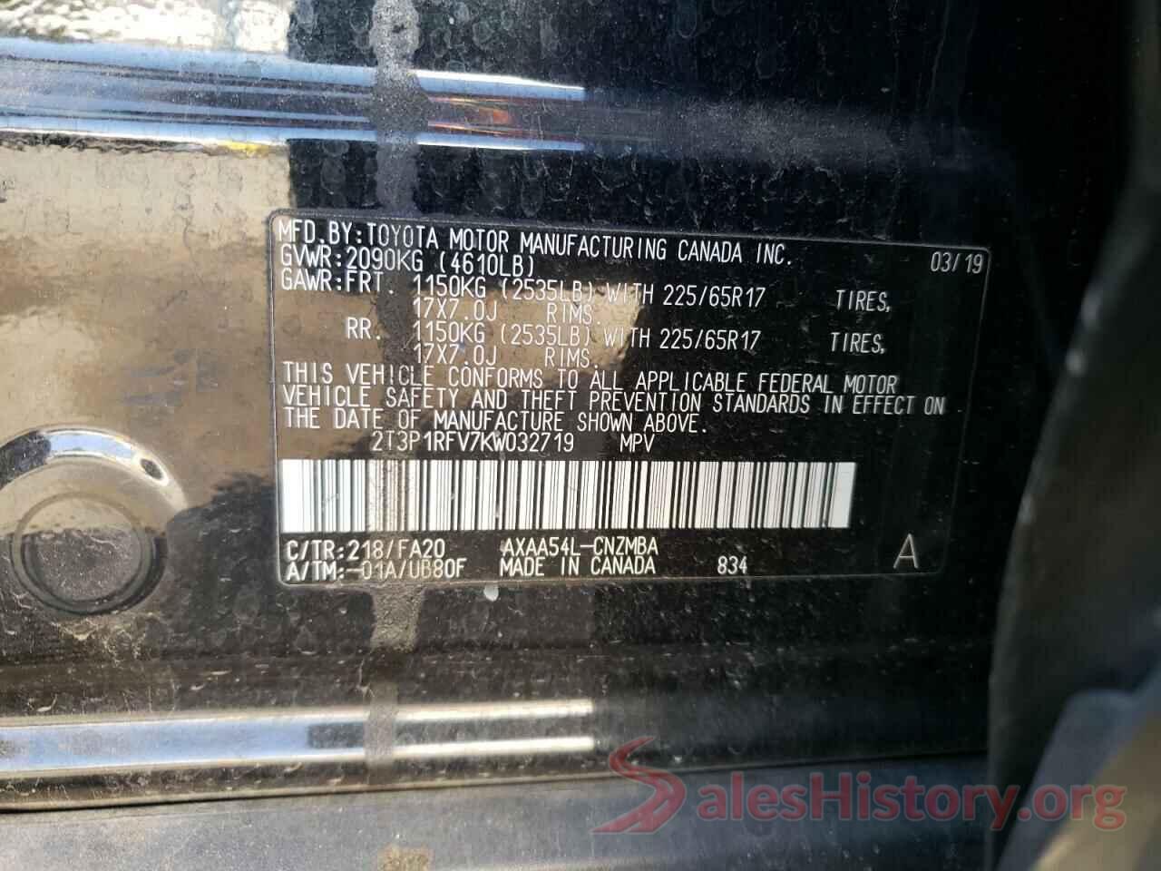 2T3P1RFV7KW032719 2019 TOYOTA RAV4