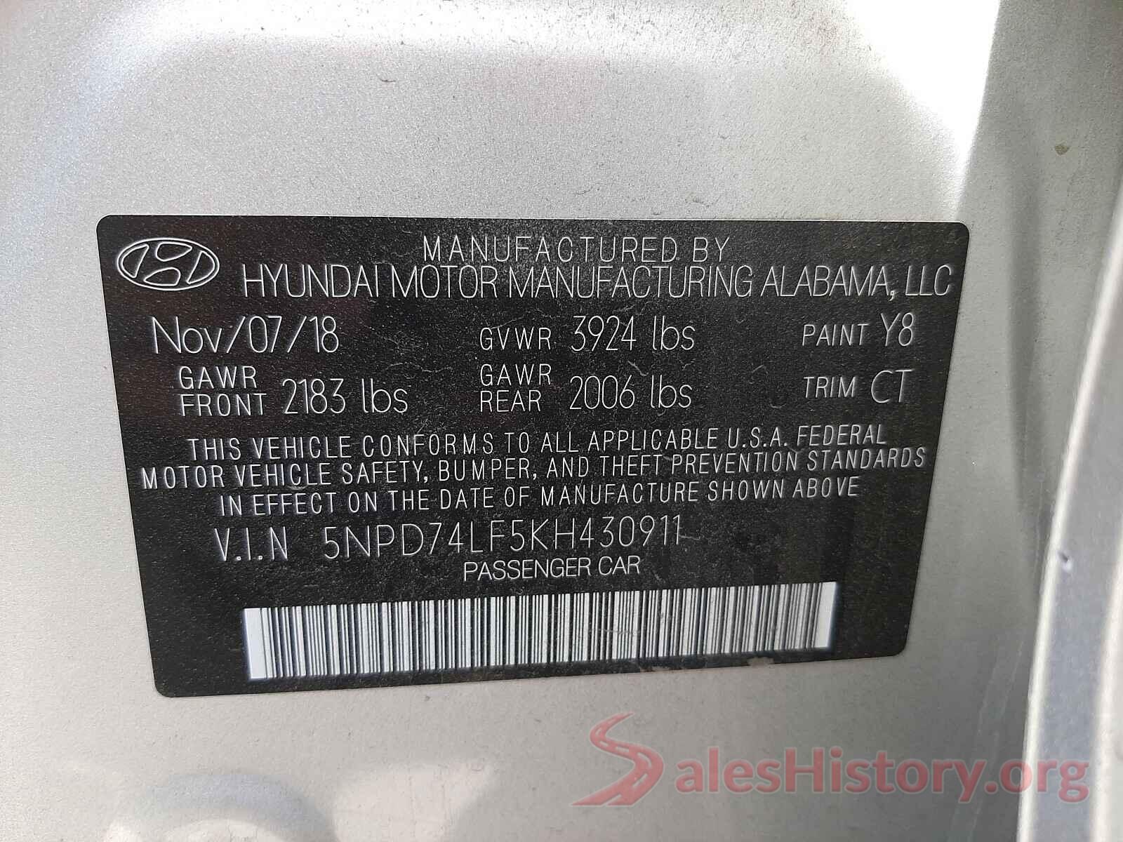 5NPD74LF5KH430911 2019 HYUNDAI ELANTRA