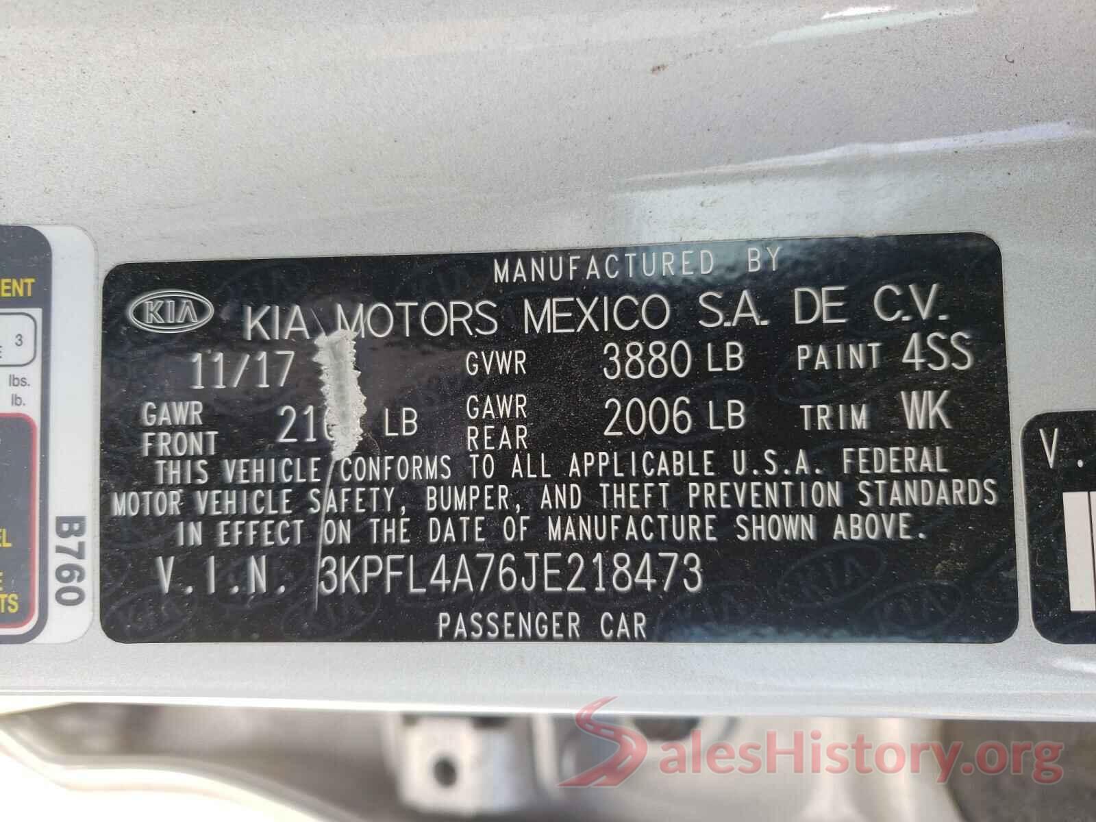 3KPFL4A76JE218473 2018 KIA FORTE