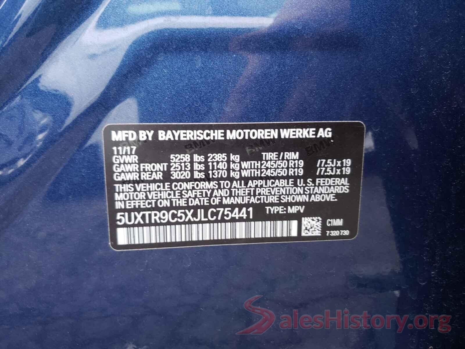 5UXTR9C5XJLC75441 2018 BMW X3