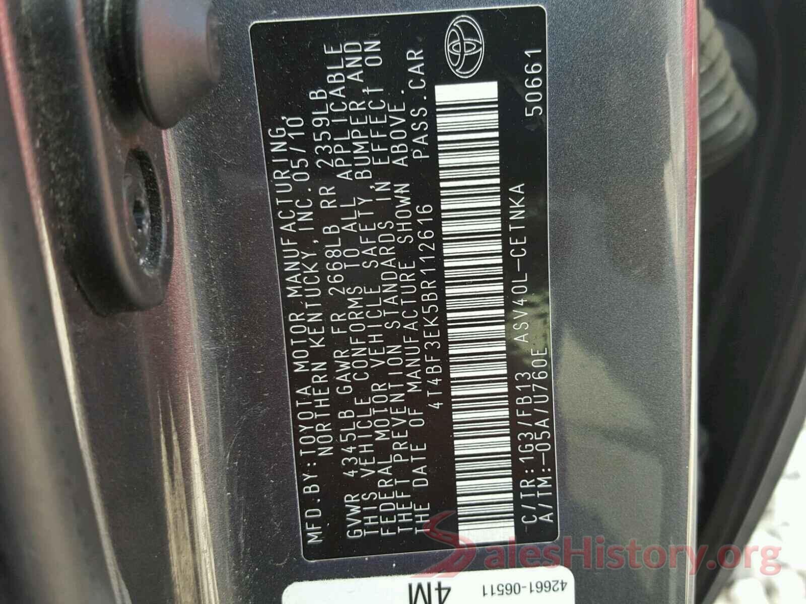 4T4BF3EK5BR112616 2011 TOYOTA CAMRY BASE