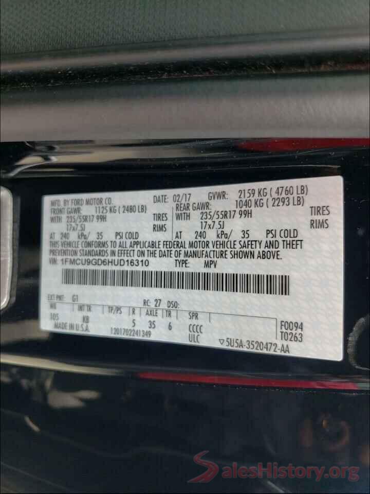 1FMCU9GD6HUD16310 2017 FORD ESCAPE