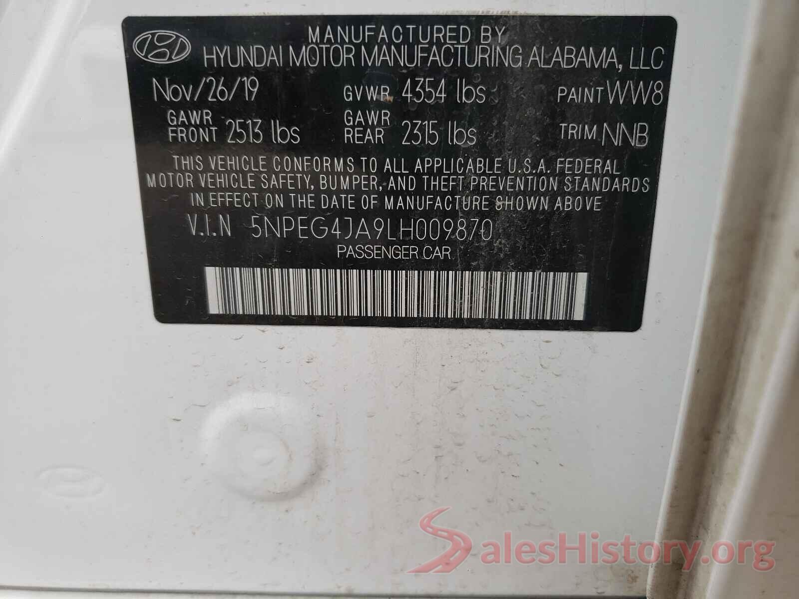 5NPEG4JA9LH009870 2020 HYUNDAI SONATA