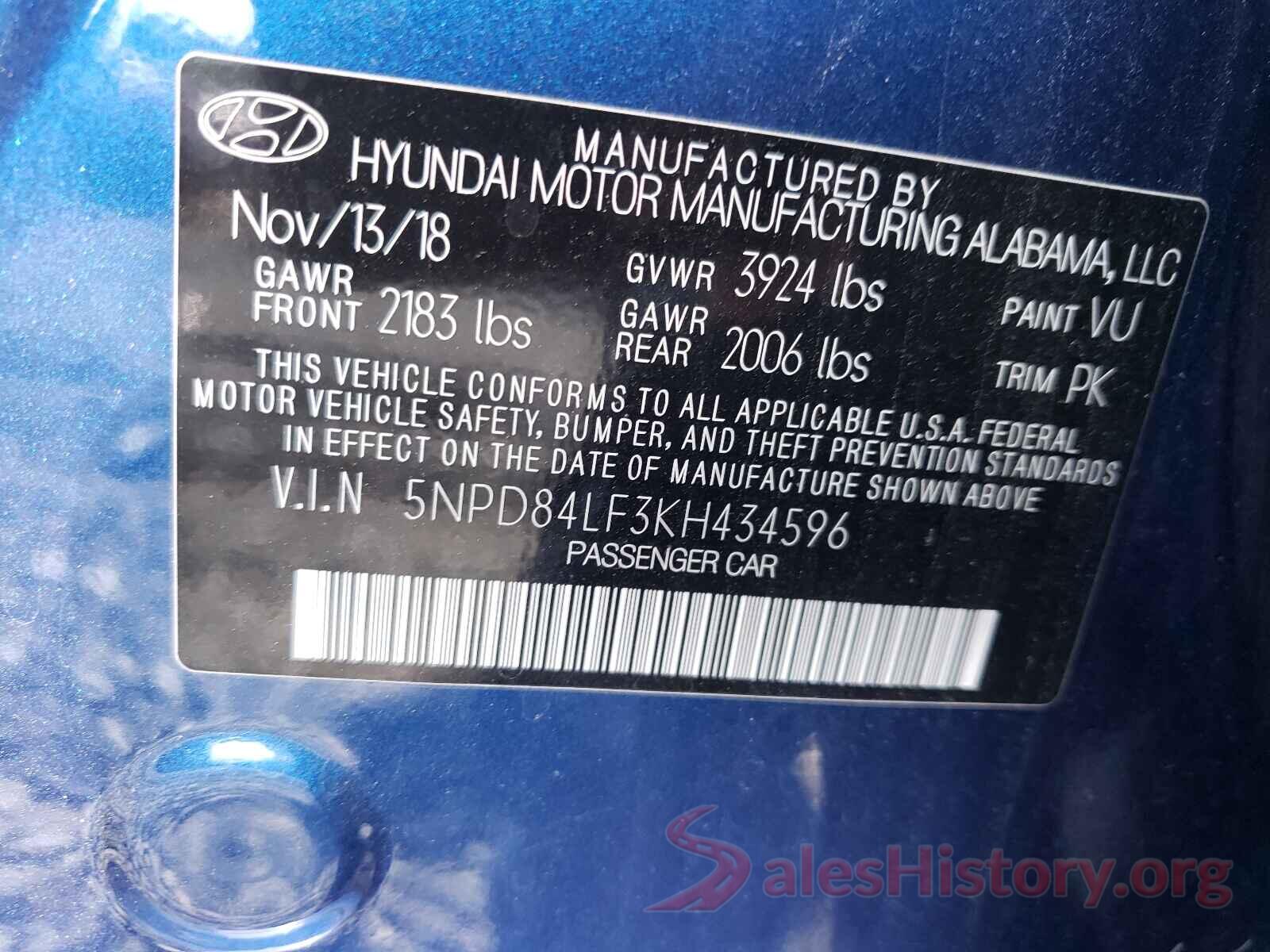 5NPD84LF3KH434596 2019 HYUNDAI ELANTRA