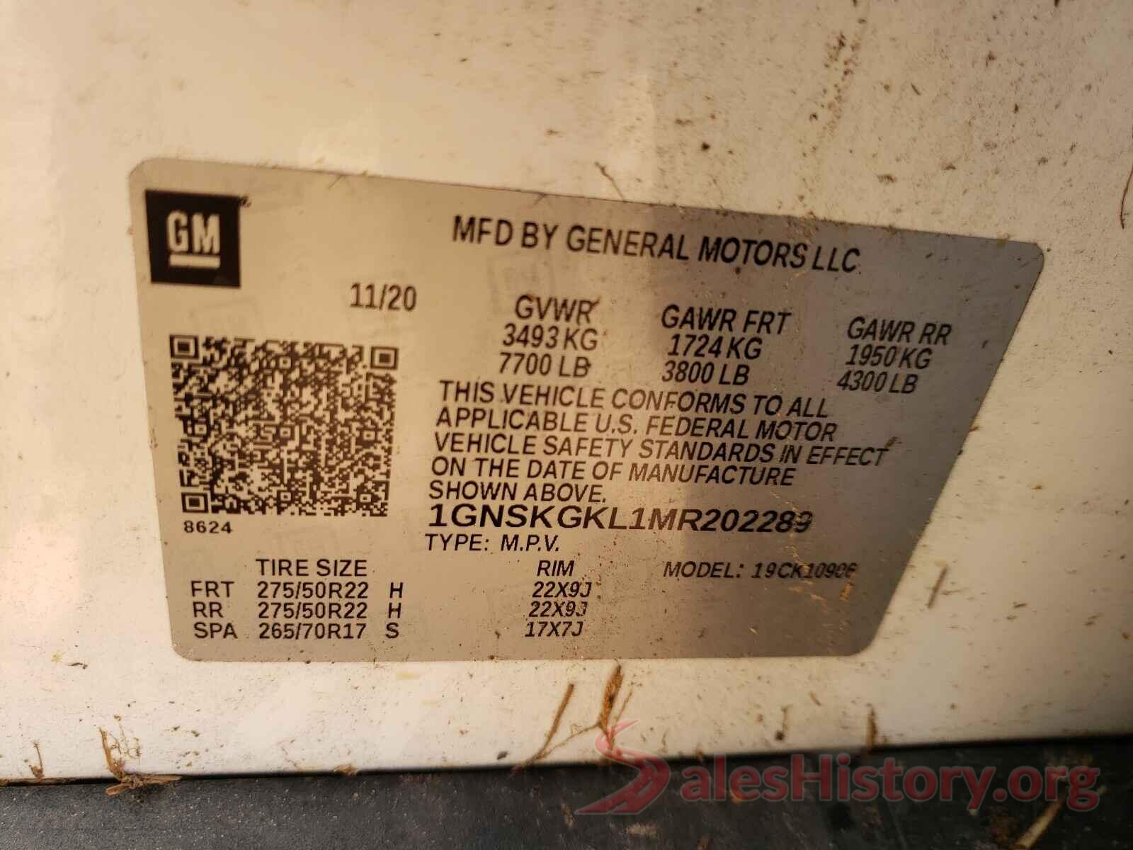 1GNSKGKL1MR202289 2021 CHEVROLET SUBURBAN