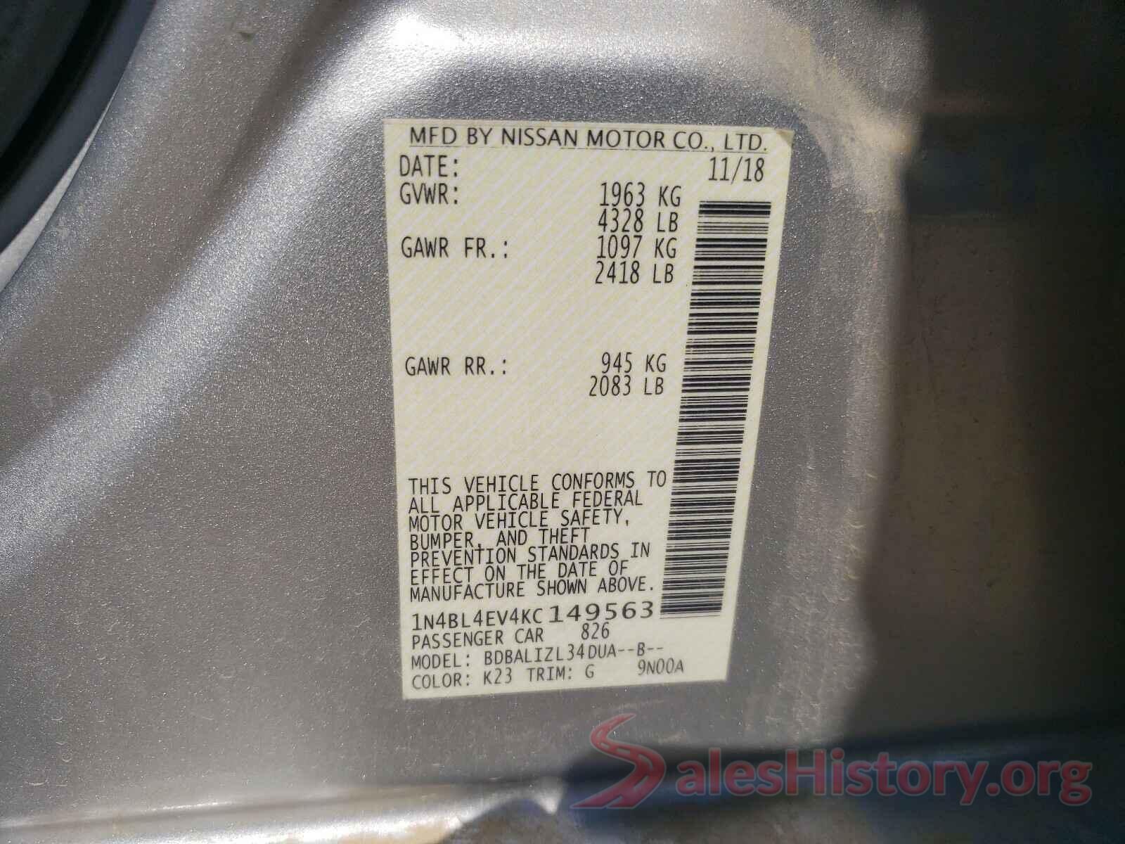 1N4BL4EV4KC149563 2019 NISSAN ALTIMA