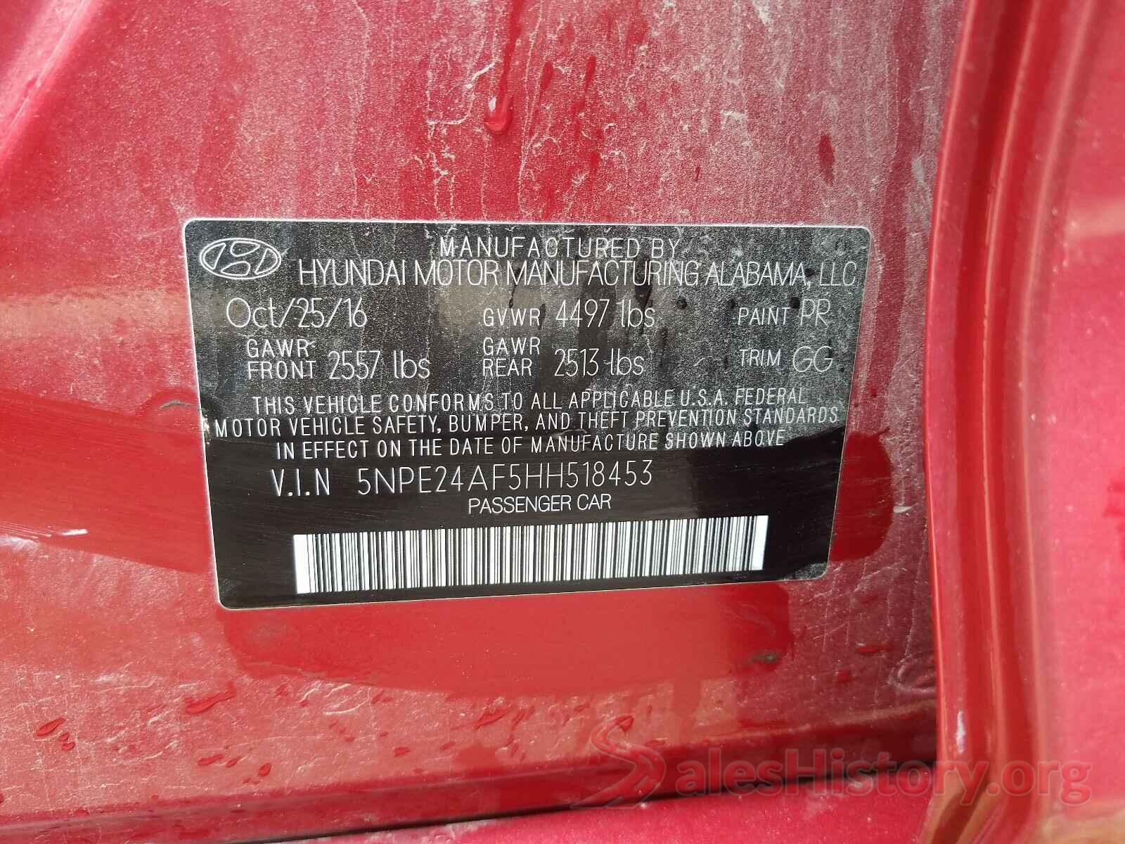 5NPE24AF5HH518453 2017 HYUNDAI SONATA