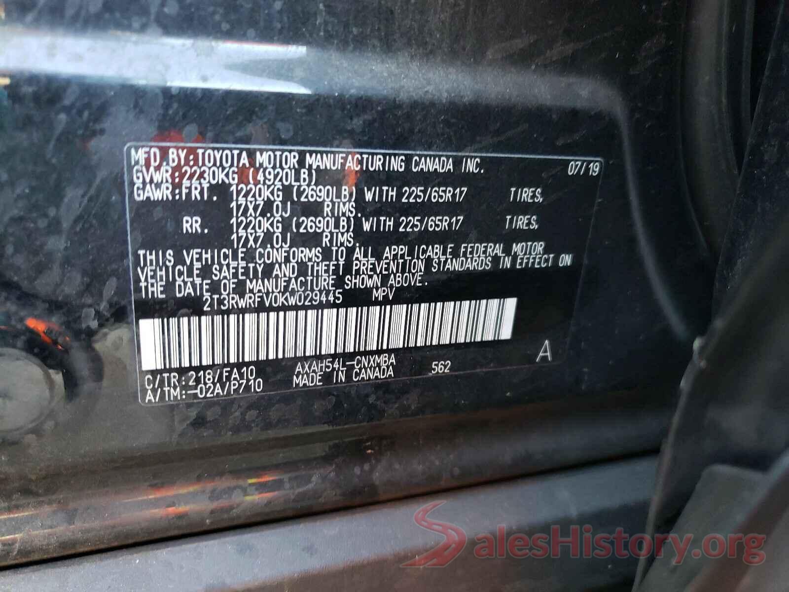 2T3RWRFV0KW029445 2019 TOYOTA RAV4