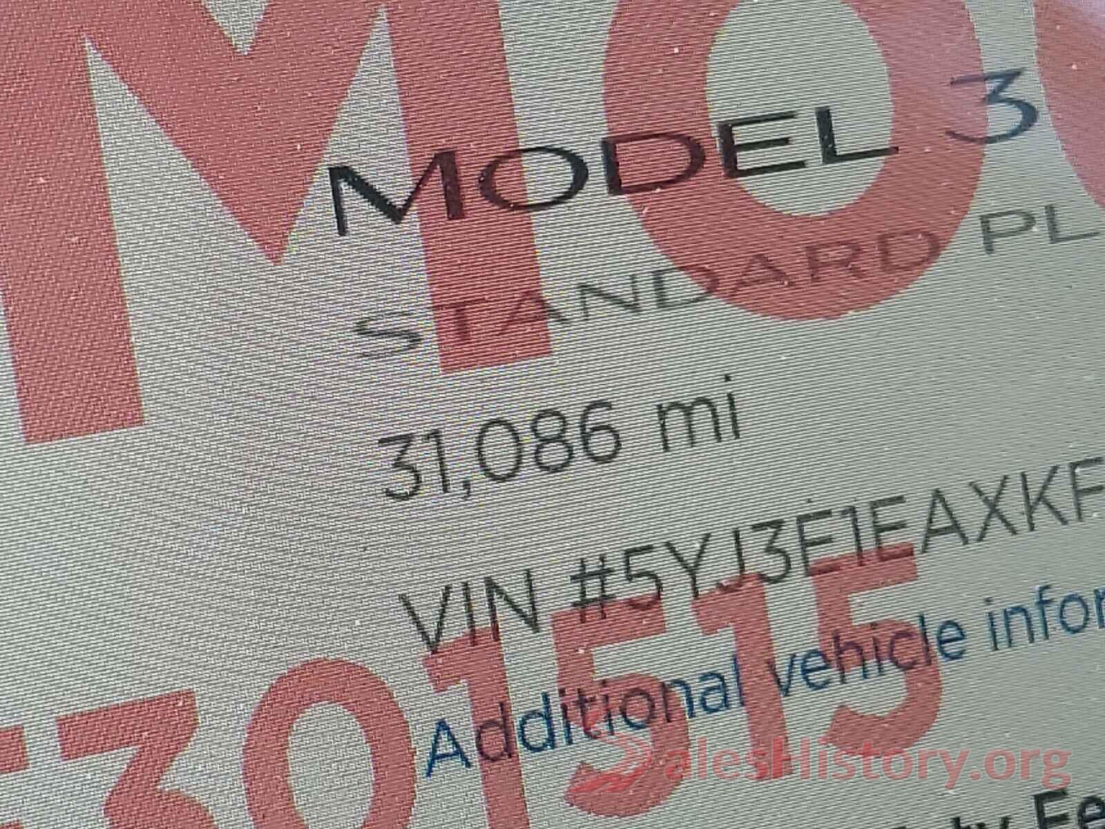 5YJ3E1EAXKF301515 2019 TESLA MODEL 3