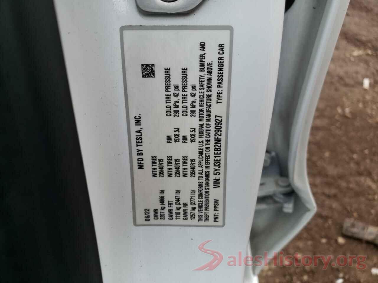 5YJ3E1EB2NF290927 2022 TESLA MODEL 3