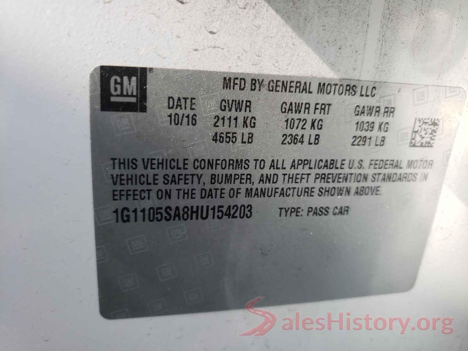 1G1105SA8HU154203 2017 CHEVROLET IMPALA