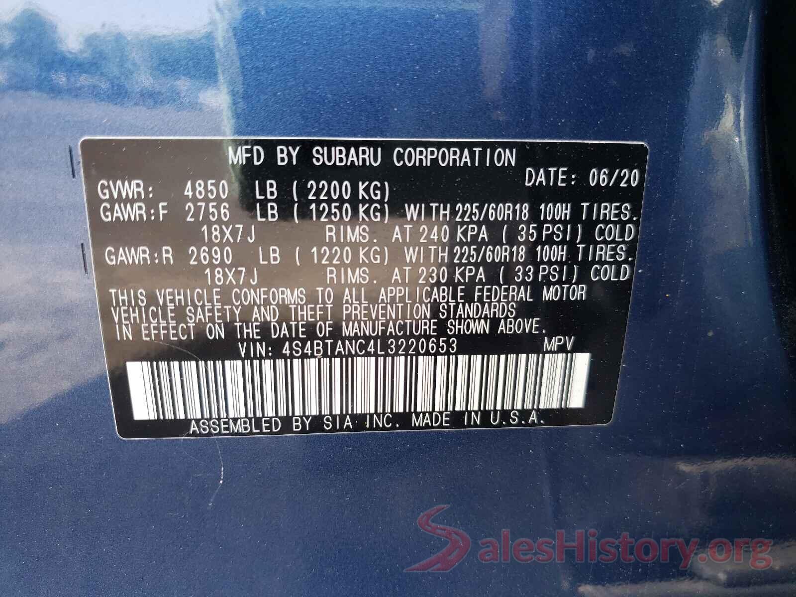 4S4BTANC4L3220653 2020 SUBARU OUTBACK