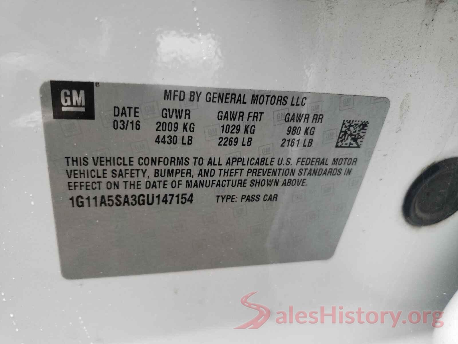 1G11A5SA3GU147154 2016 CHEVROLET MALIBU