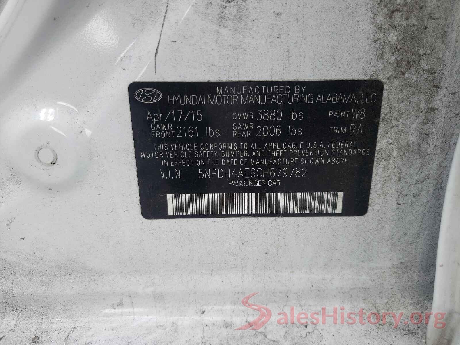 5NPDH4AE6GH679782 2016 HYUNDAI ELANTRA