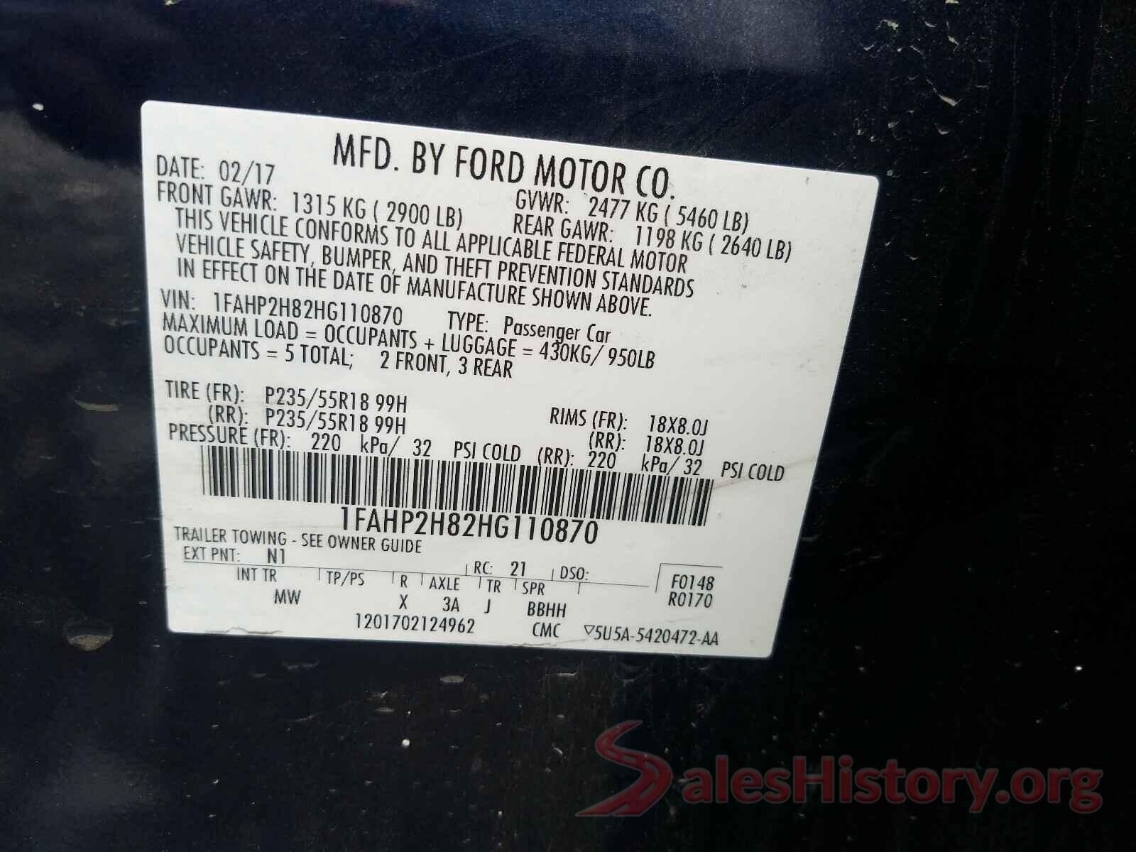 1FAHP2H82HG110870 2017 FORD TAURUS