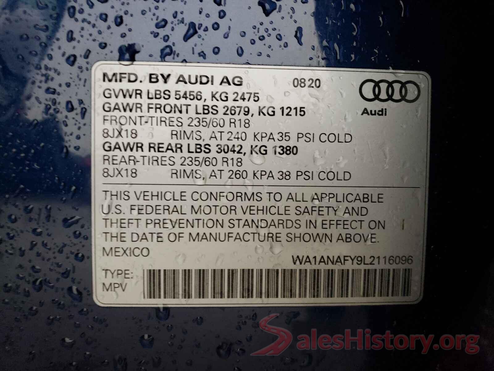 WA1ANAFY9L2116096 2020 AUDI Q5