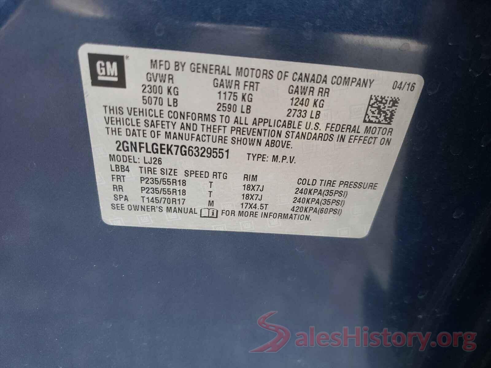 2GNFLGEK7G6329551 2016 CHEVROLET EQUINOX