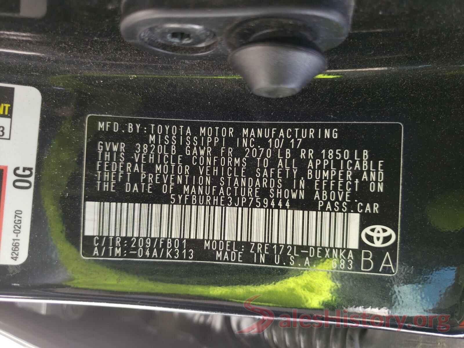 5YFBURHE3JP759444 2018 TOYOTA COROLLA