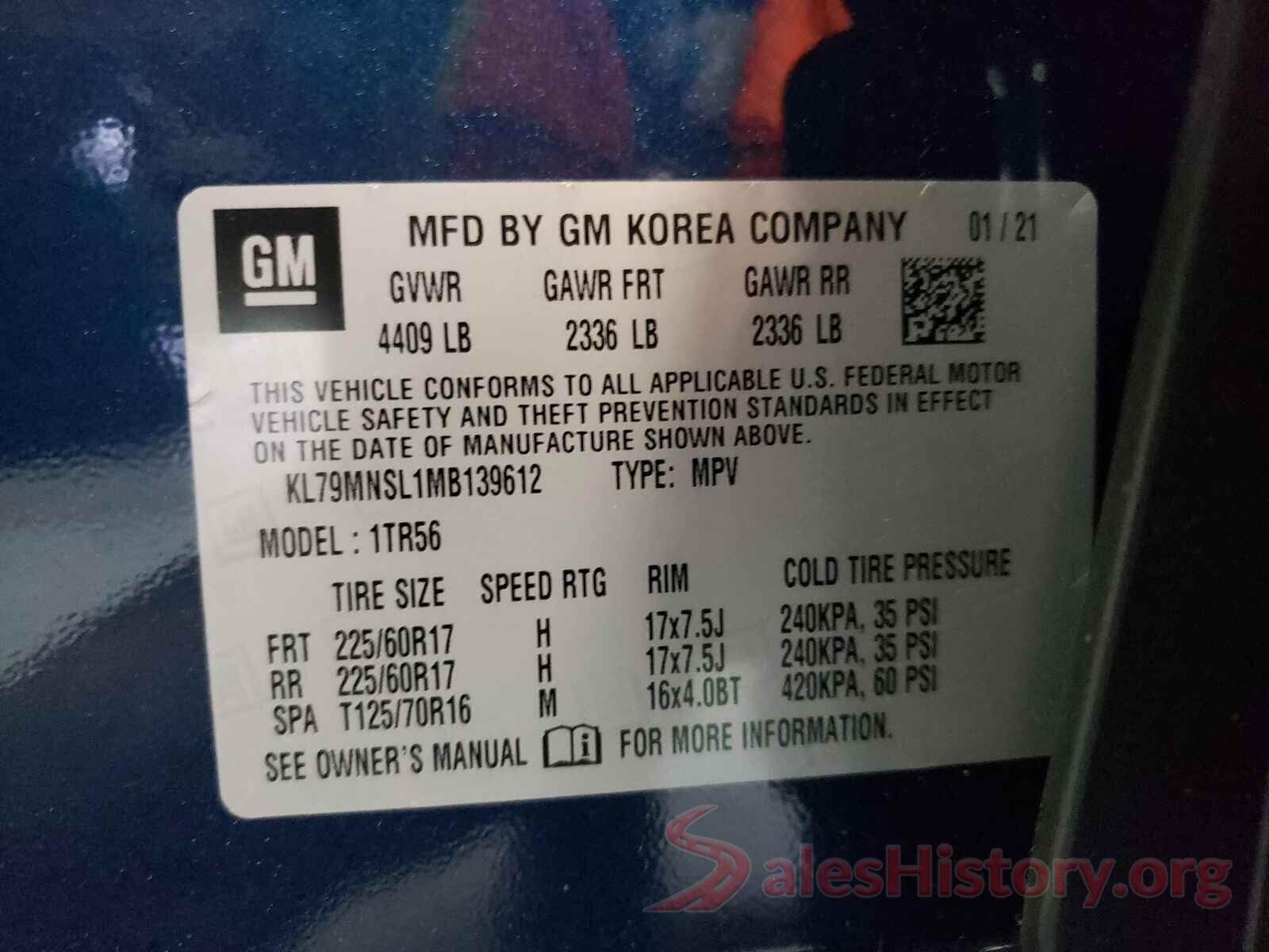 KL79MNSL1MB139612 2021 CHEVROLET TRAILBLAZE