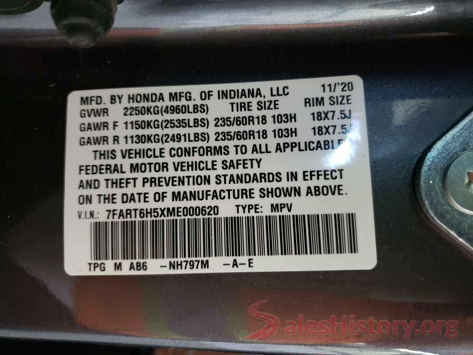 7FART6H5XME000620 2021 HONDA CRV