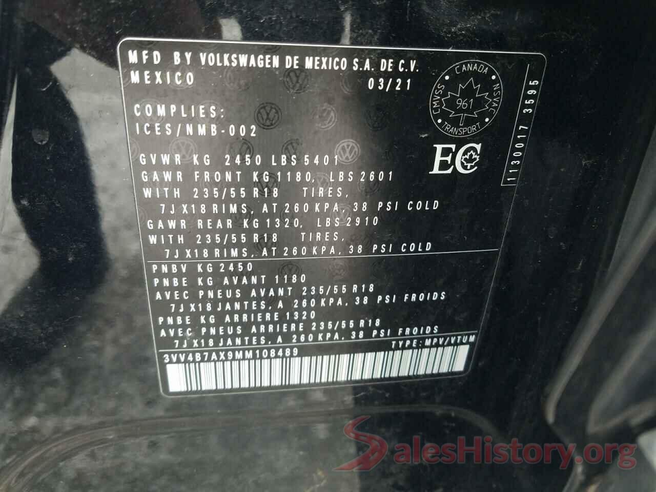 3VV4B7AX9MM108489 2021 VOLKSWAGEN TIGUAN