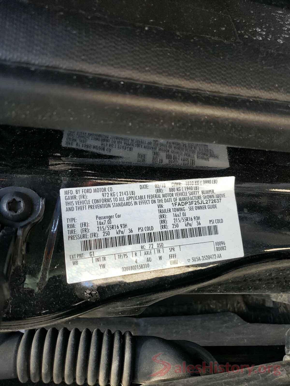 1FADP3F25JL272637 2018 FORD FOCUS