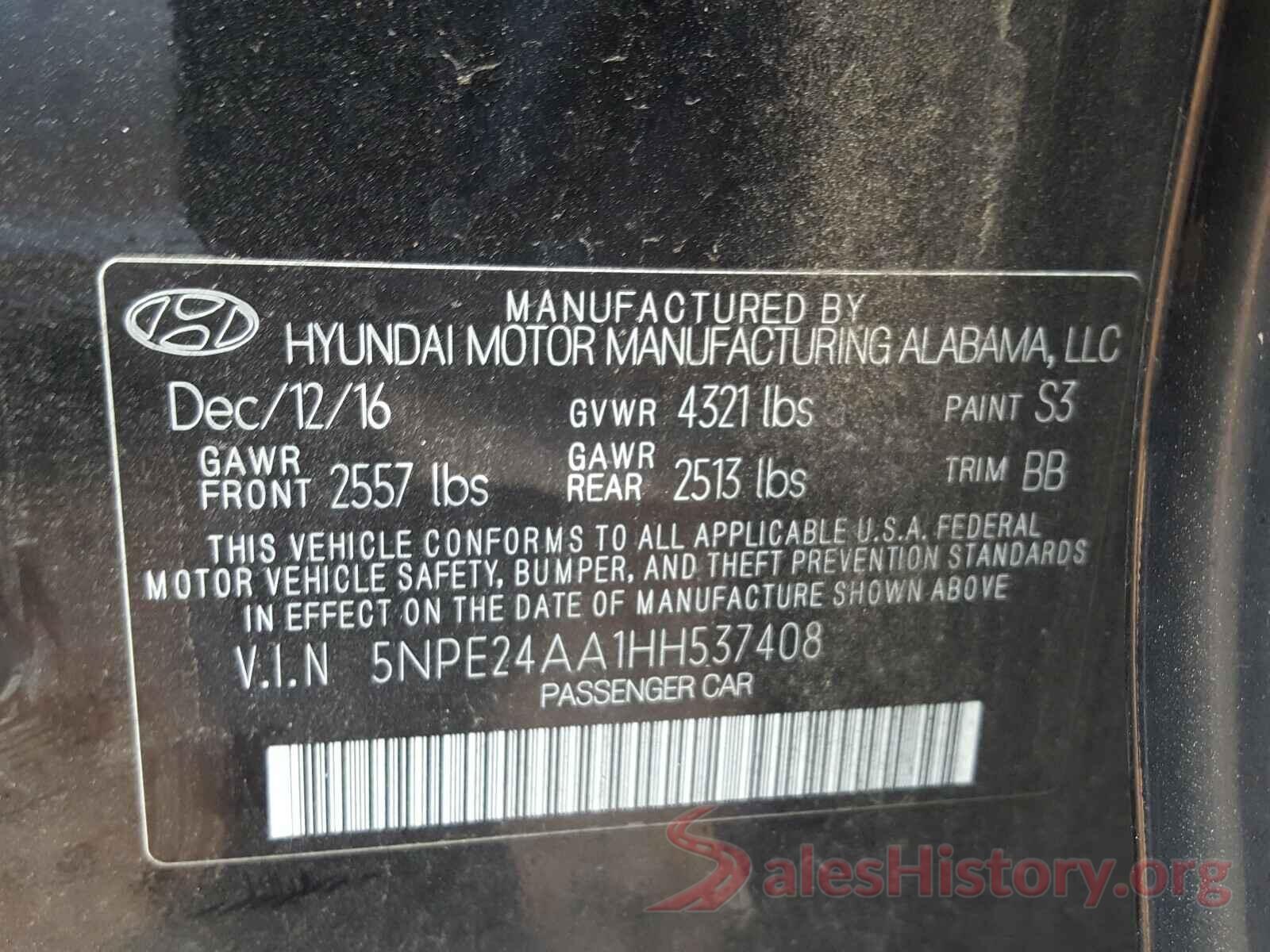 5NPE24AA1HH537408 2017 HYUNDAI SONATA