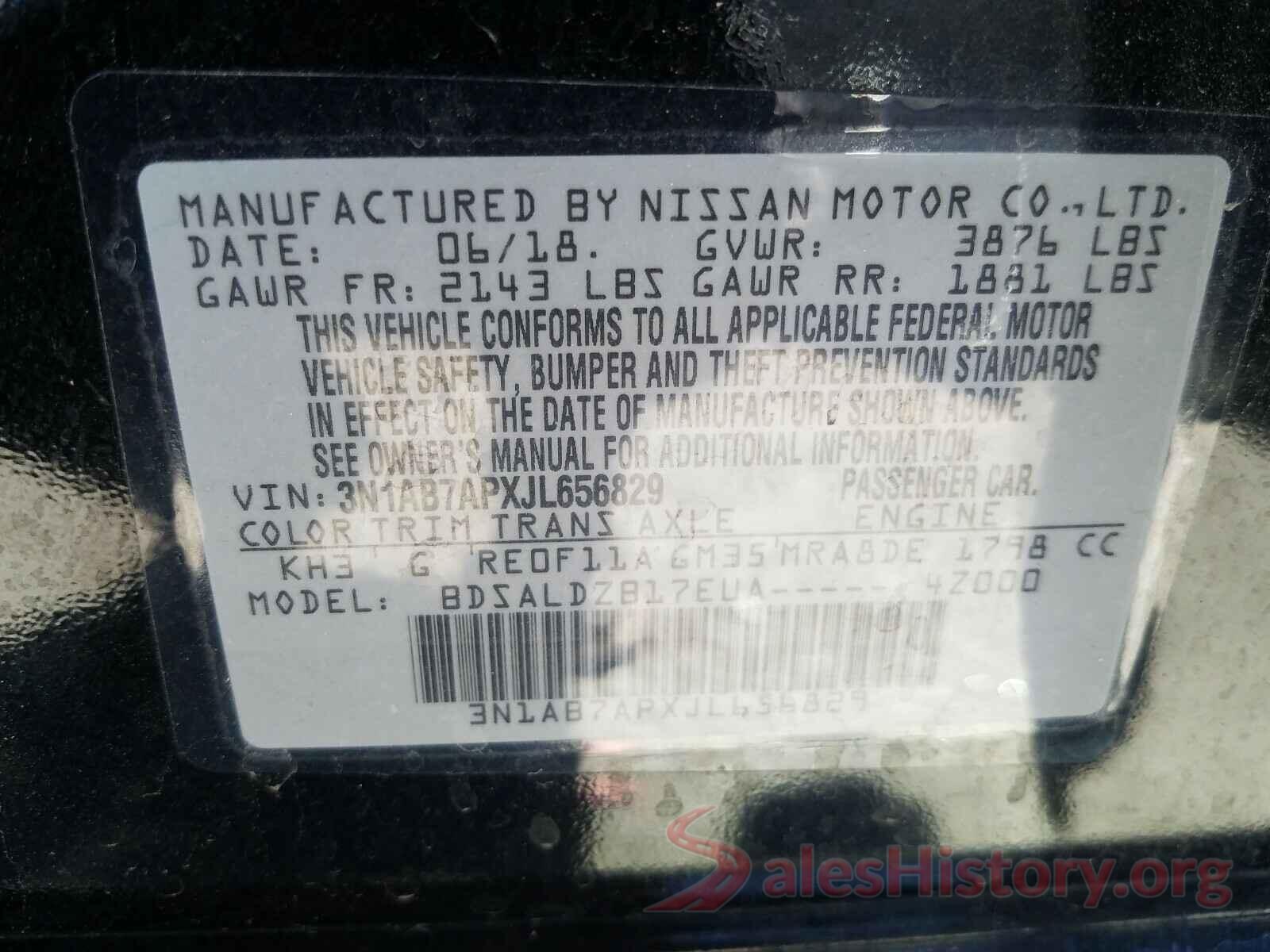 3N1AB7APXJL656829 2018 NISSAN SENTRA