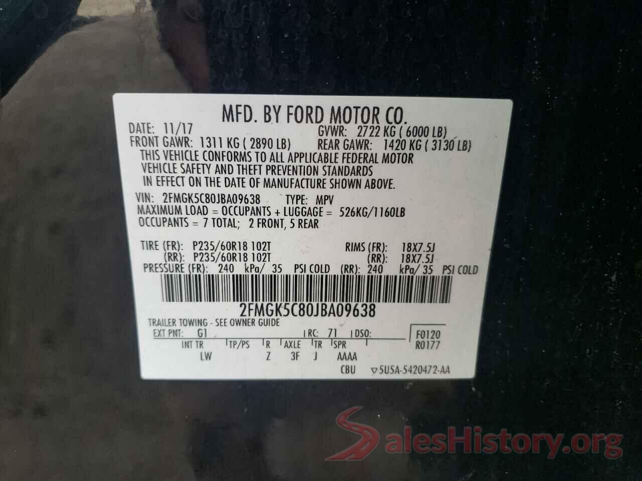 2FMGK5C80JBA09638 2018 FORD FLEX