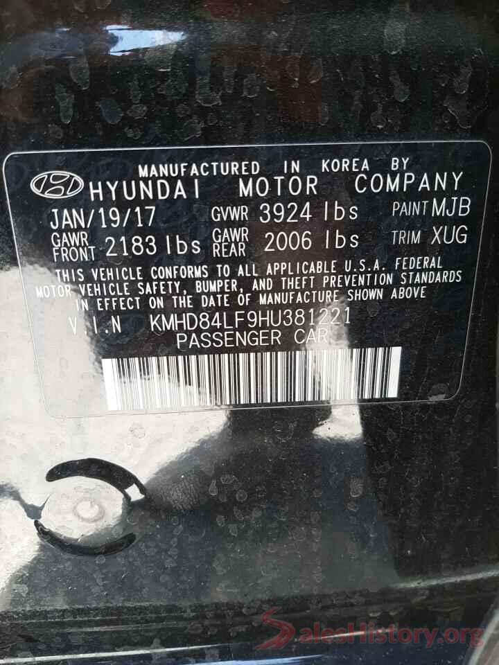 KMHD84LF9HU381221 2017 HYUNDAI ELANTRA