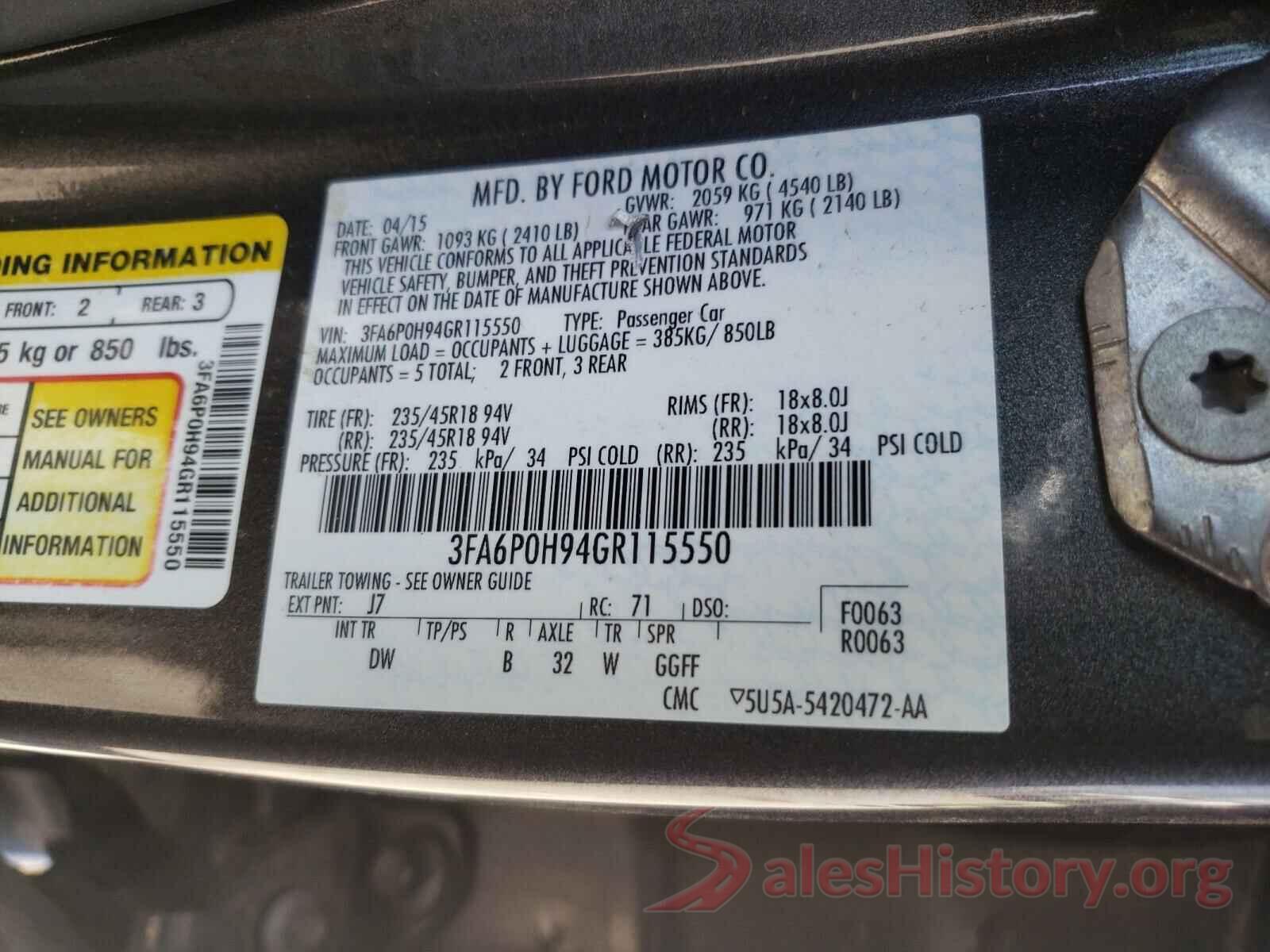 3FA6P0H94GR115550 2016 FORD FUSION