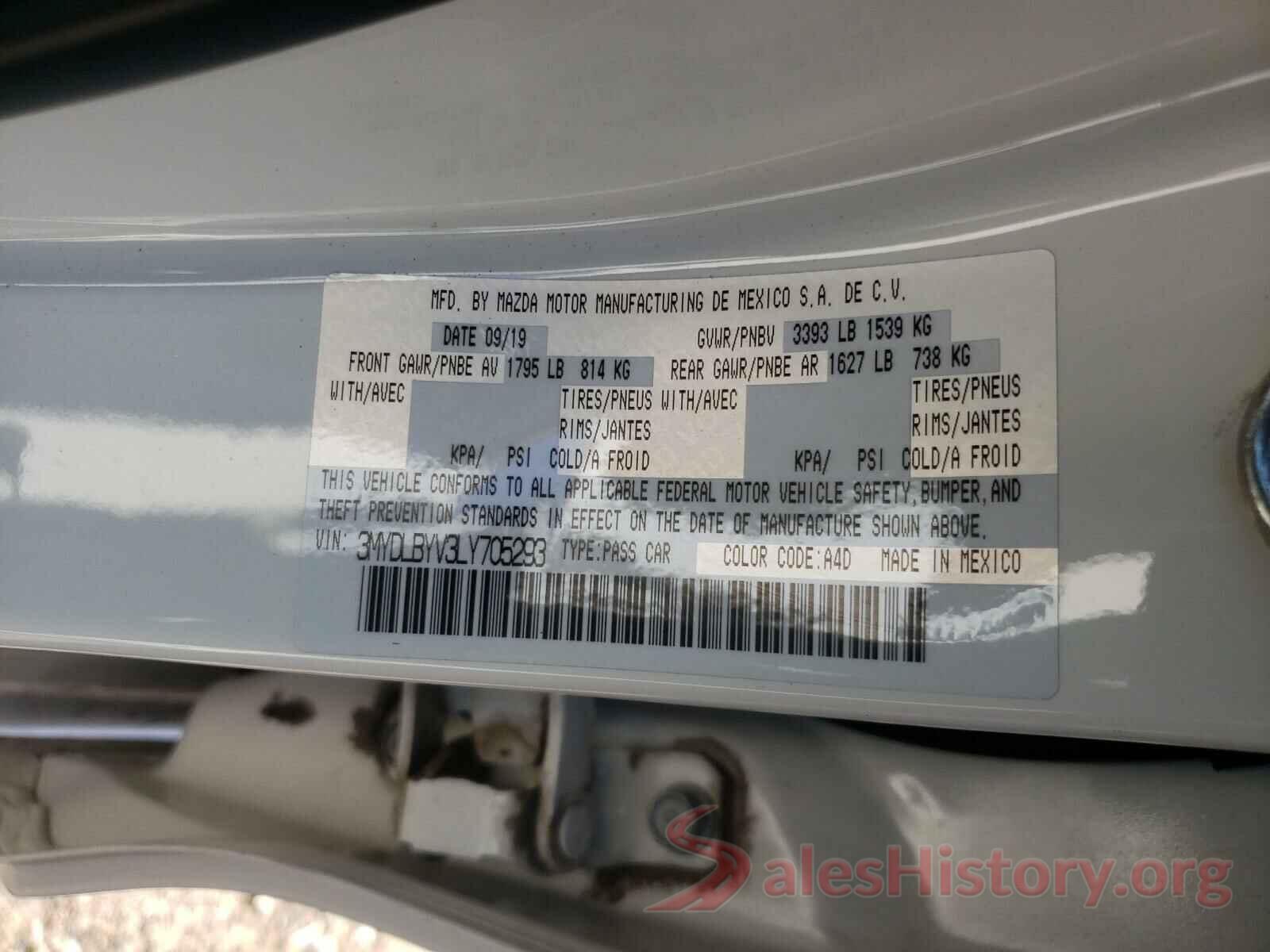 3MYDLBYV3LY705293 2020 TOYOTA YARIS