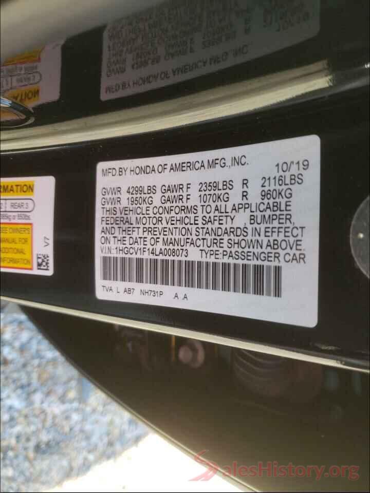 1HGCV1F14LA008073 2020 HONDA ACCORD