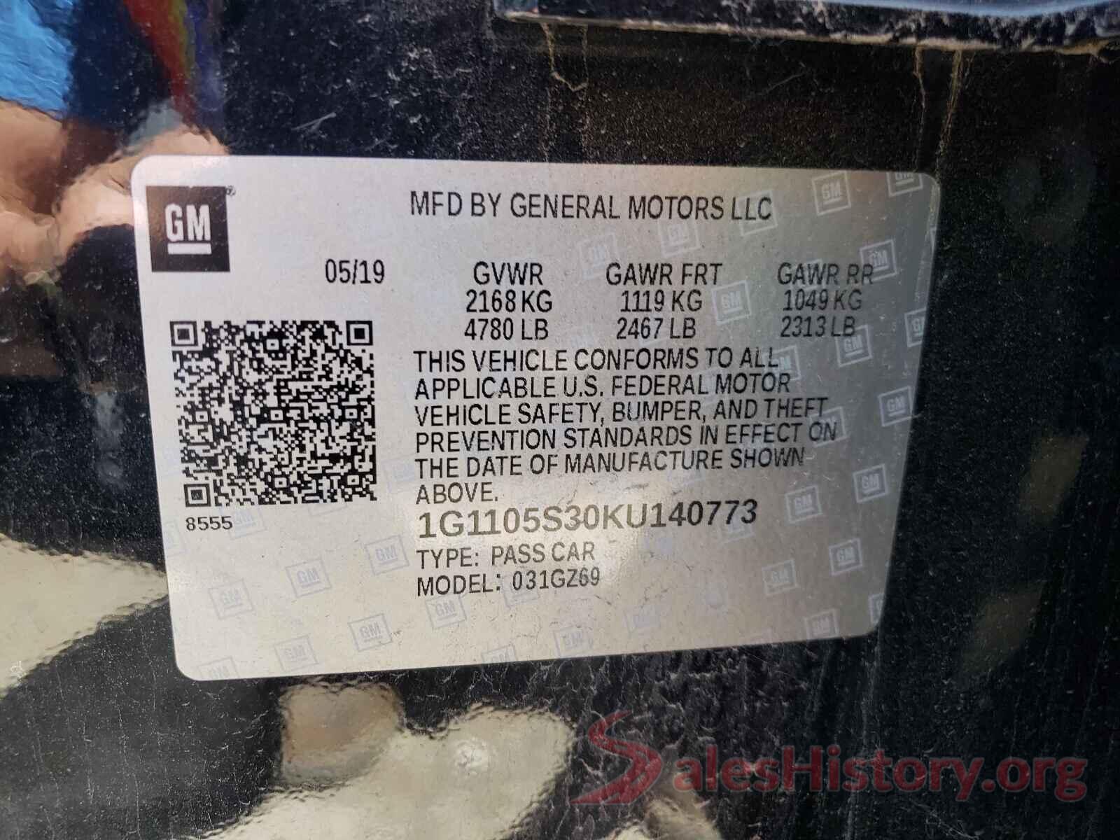 1G1105S30KU140773 2019 CHEVROLET IMPALA