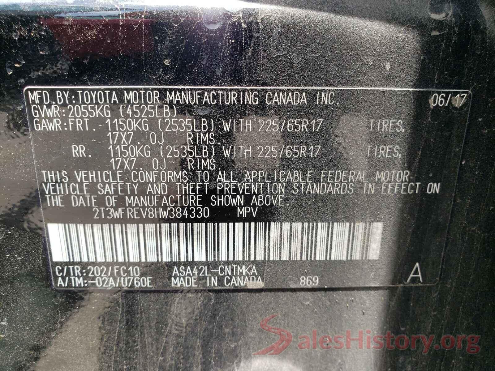 2T3WFREV8HW384330 2017 TOYOTA RAV4