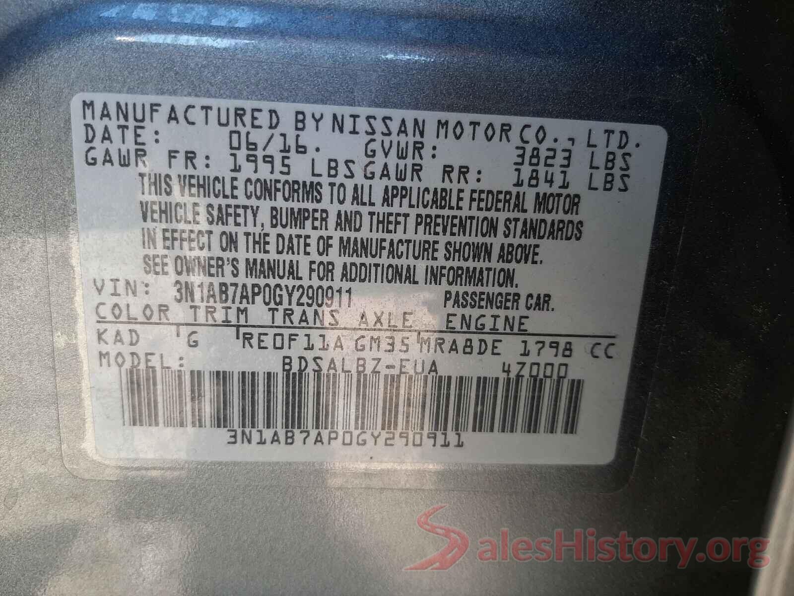 3N1AB7AP0GY290911 2016 NISSAN SENTRA