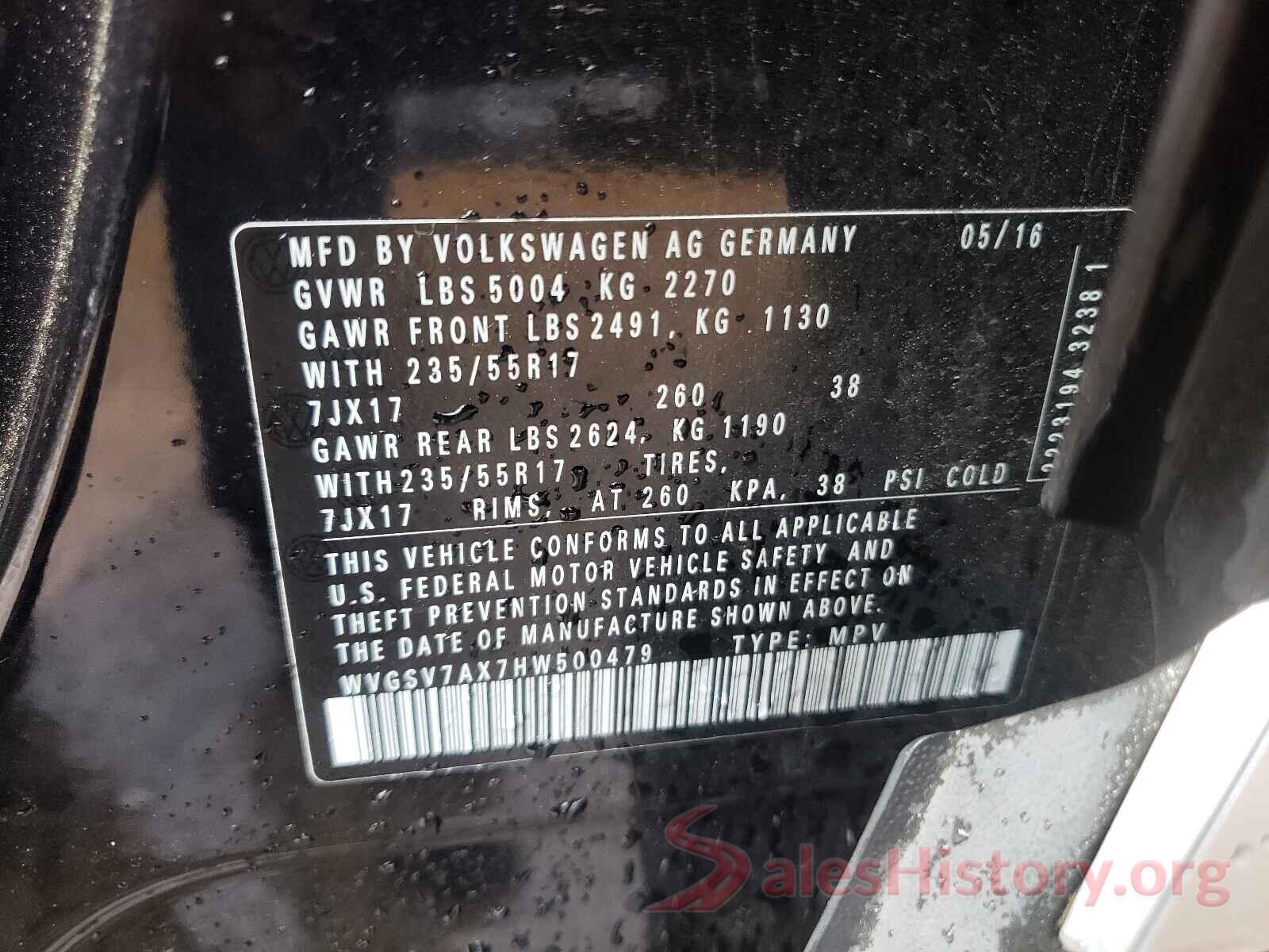 WVGSV7AX7HW500479 2017 VOLKSWAGEN TIGUAN