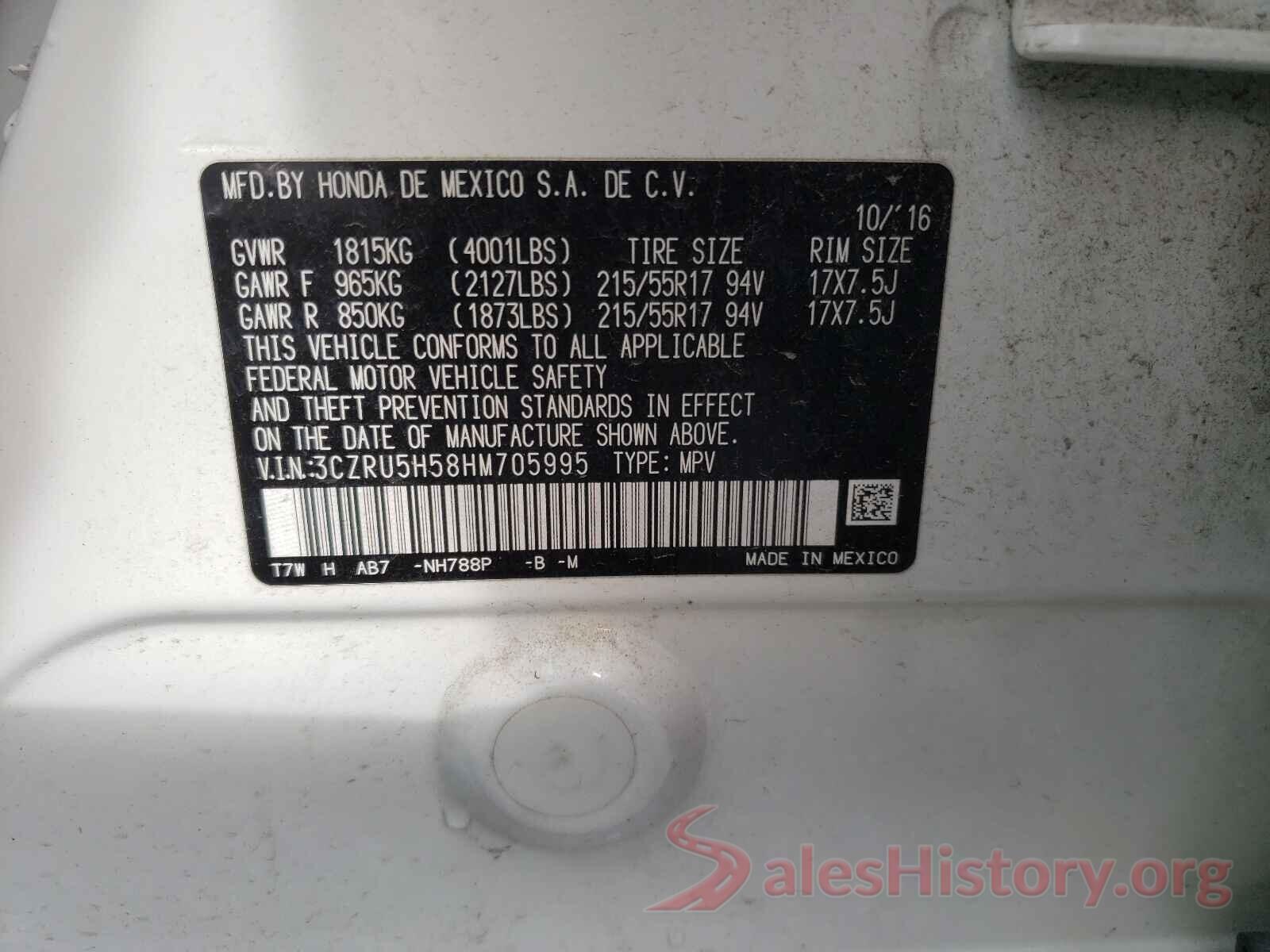 3CZRU5H58HM705995 2017 HONDA HR-V