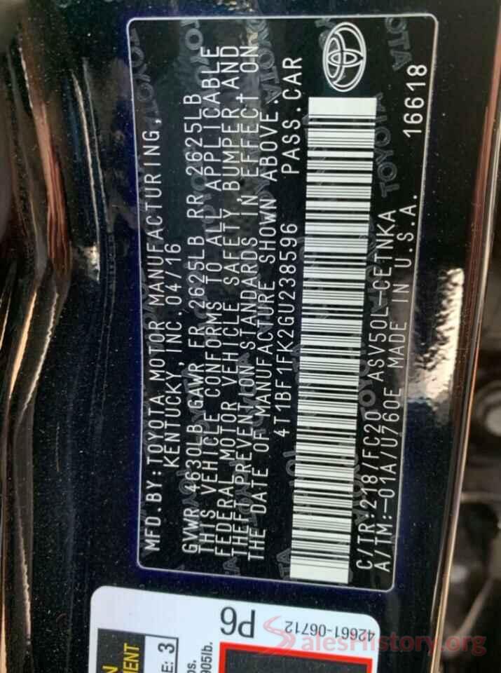 4T1BF1FK2GU238596 2016 TOYOTA CAMRY