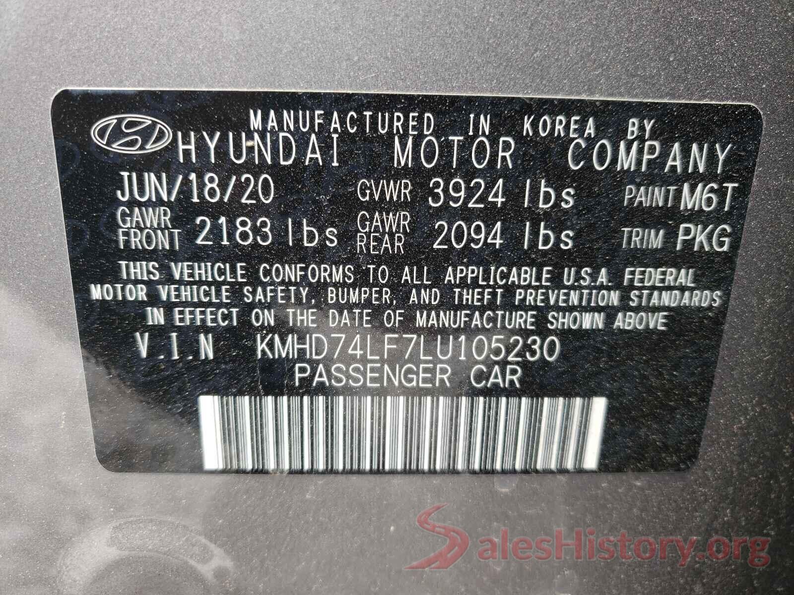 KMHD74LF7LU105230 2020 HYUNDAI ELANTRA