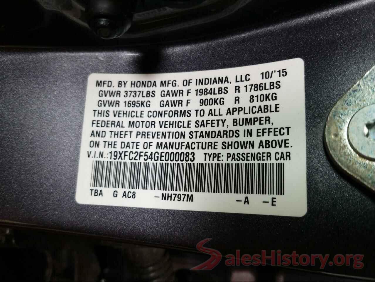 19XFC2F54GE000083 2016 HONDA CIVIC