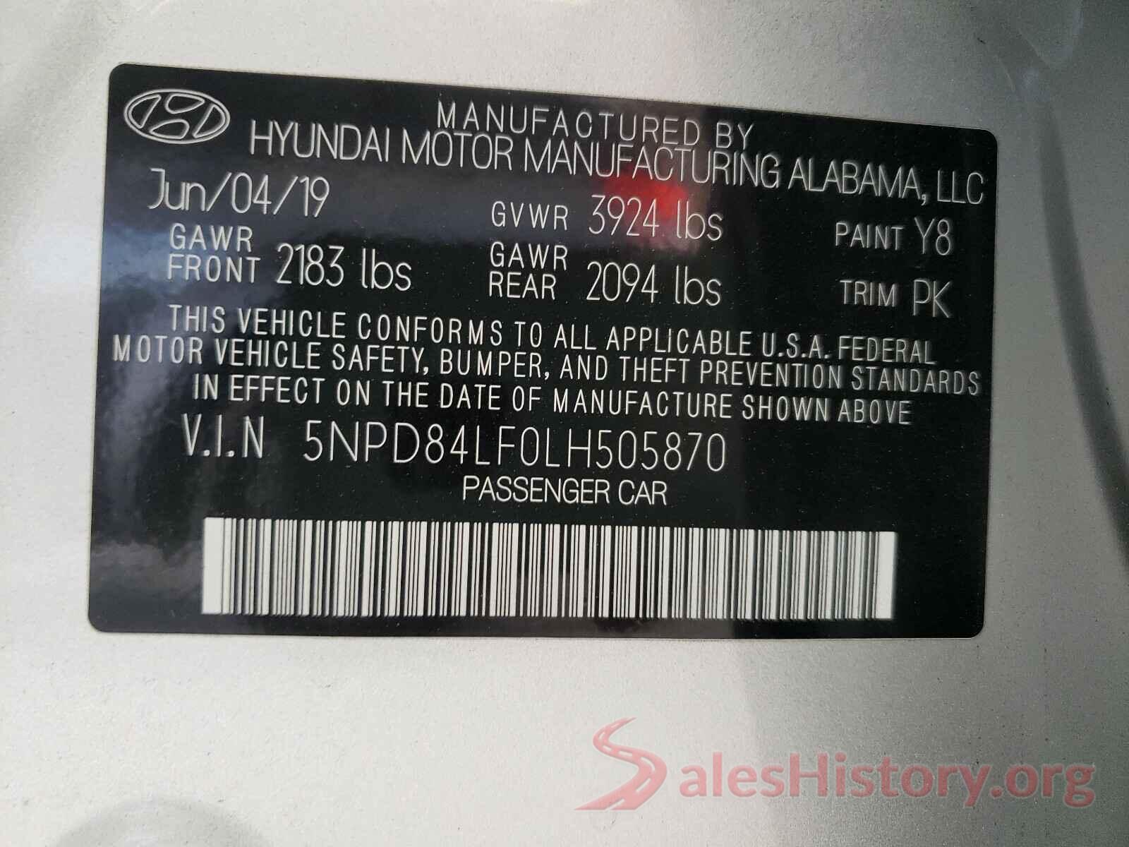 5NPD84LF0LH505870 2020 HYUNDAI ELANTRA