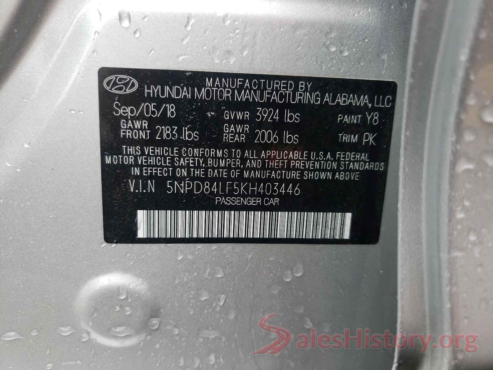 5NPD84LF5KH403446 2019 HYUNDAI ELANTRA