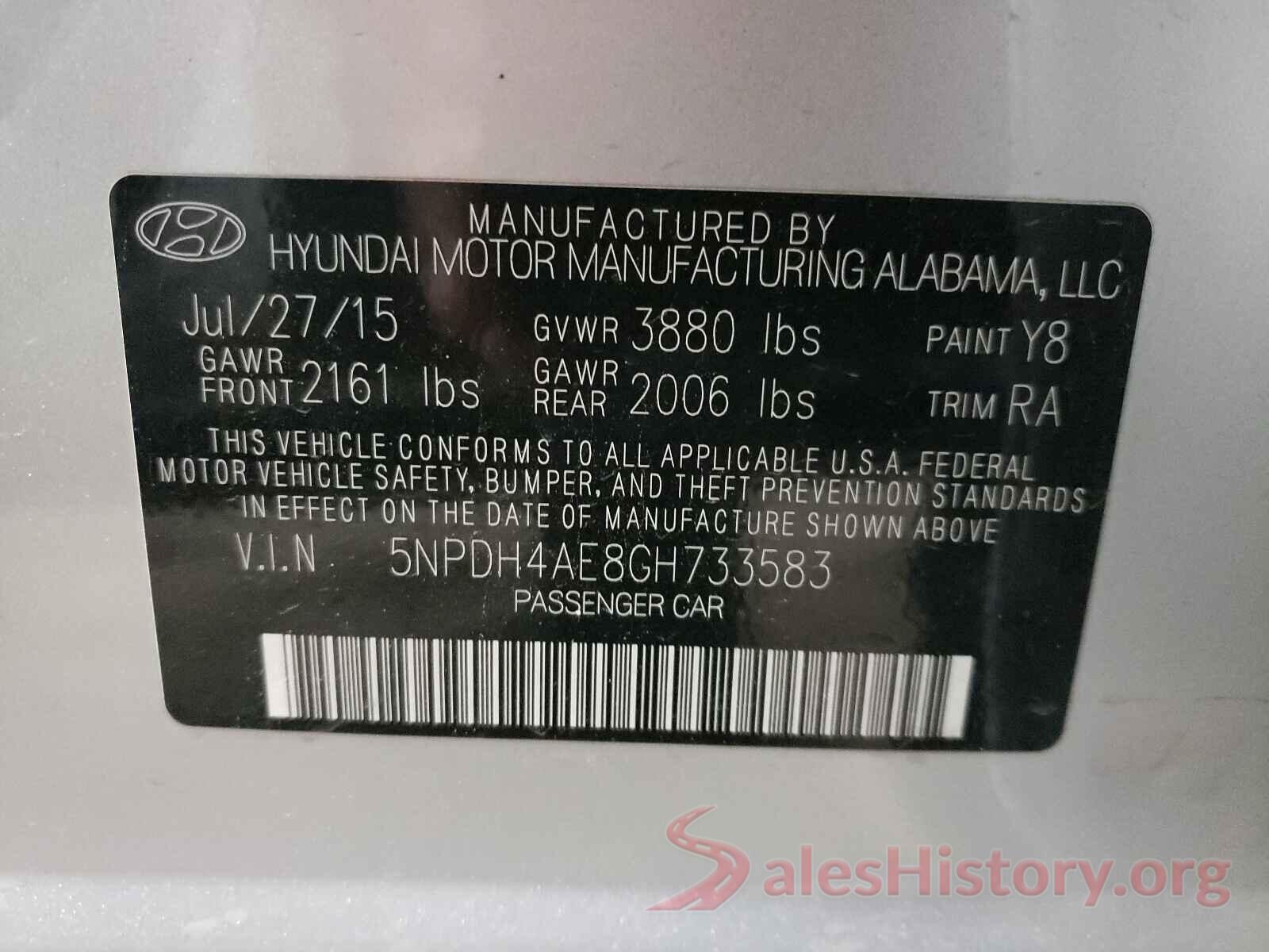 5NPDH4AE8GH733583 2016 HYUNDAI ELANTRA