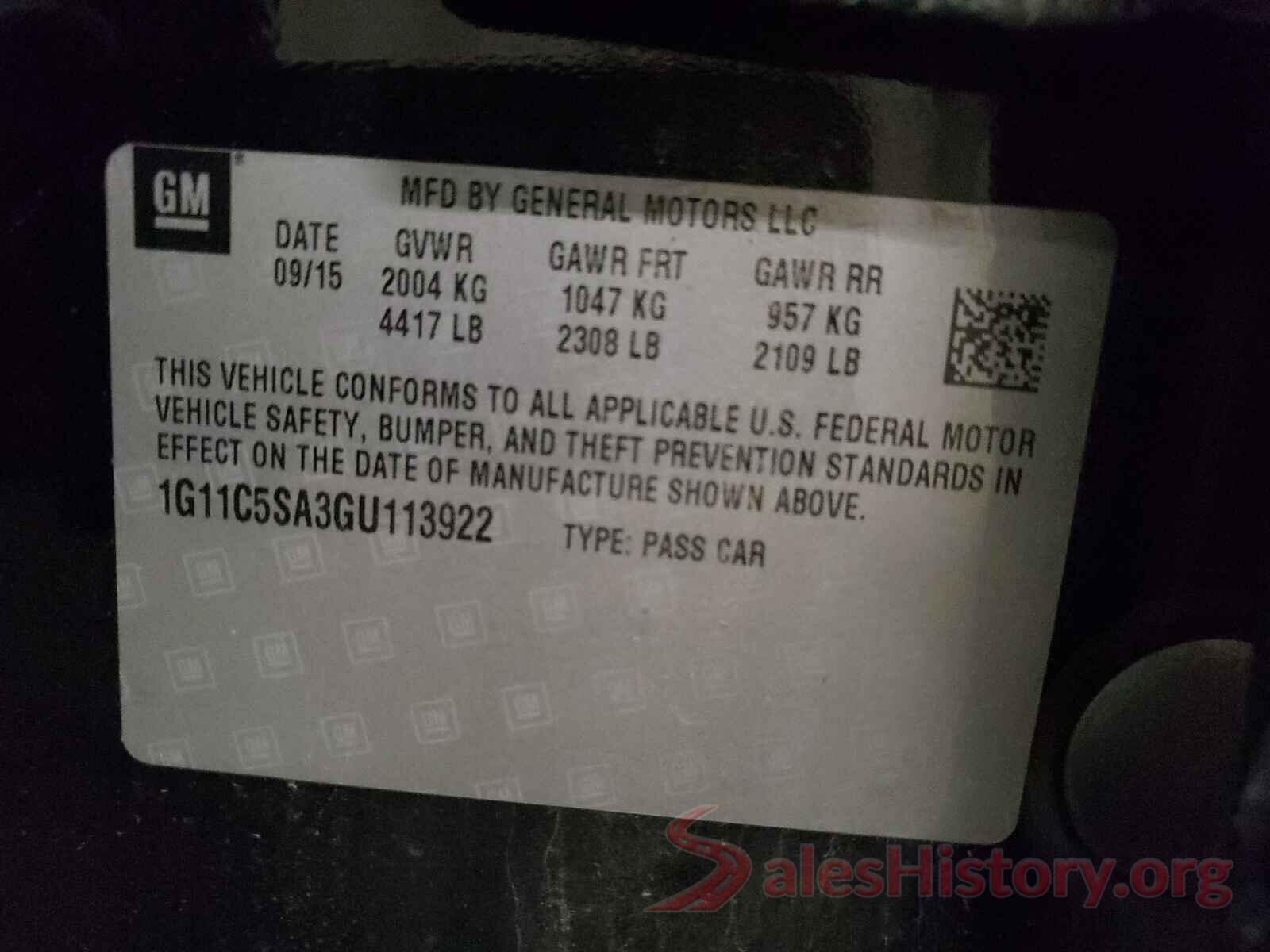 1G11C5SA3GU113922 2016 CHEVROLET MALIBU