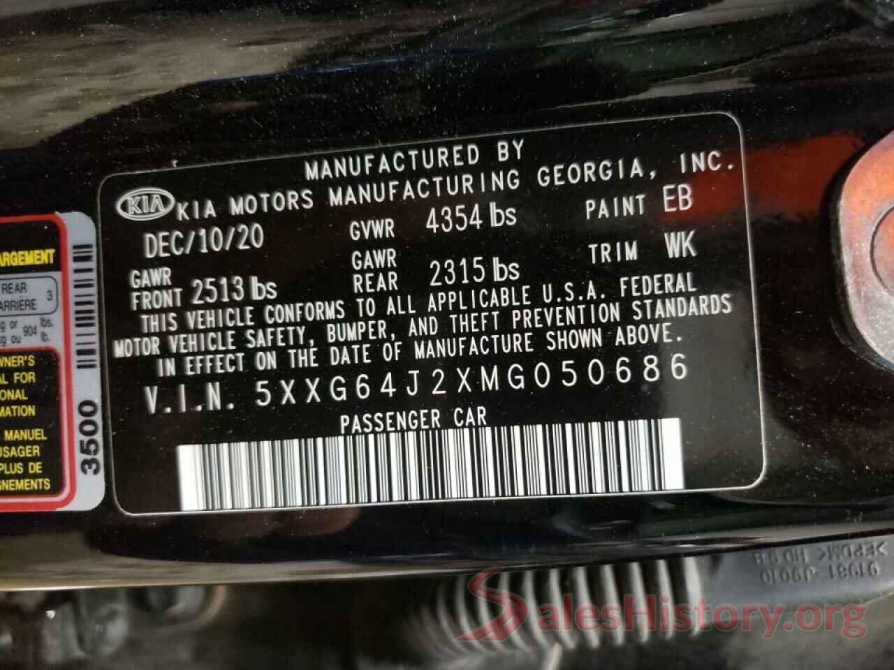 5XXG64J2XMG050686 2021 KIA K5