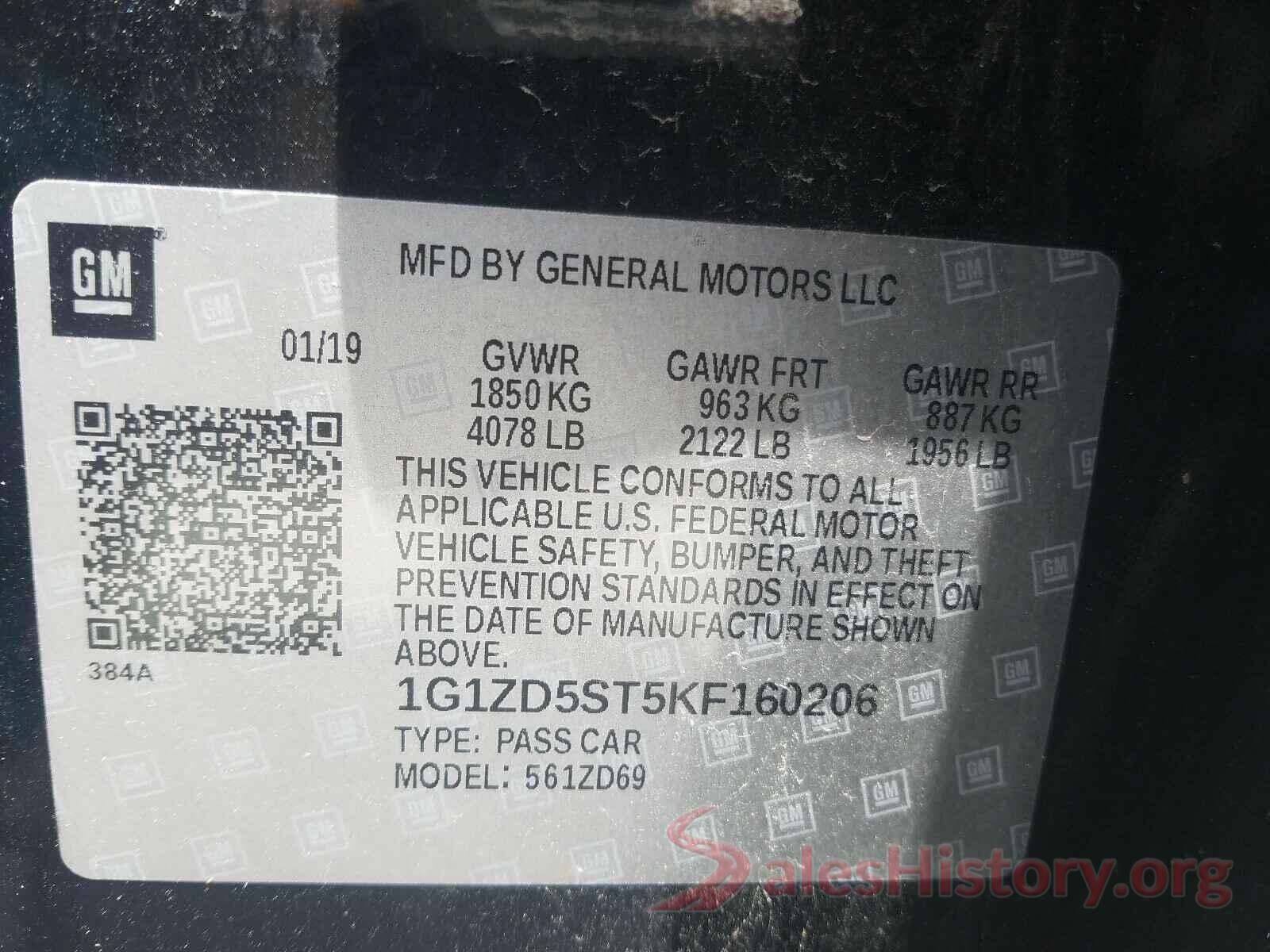 1G1ZD5ST5KF160206 2019 CHEVROLET MALIBU