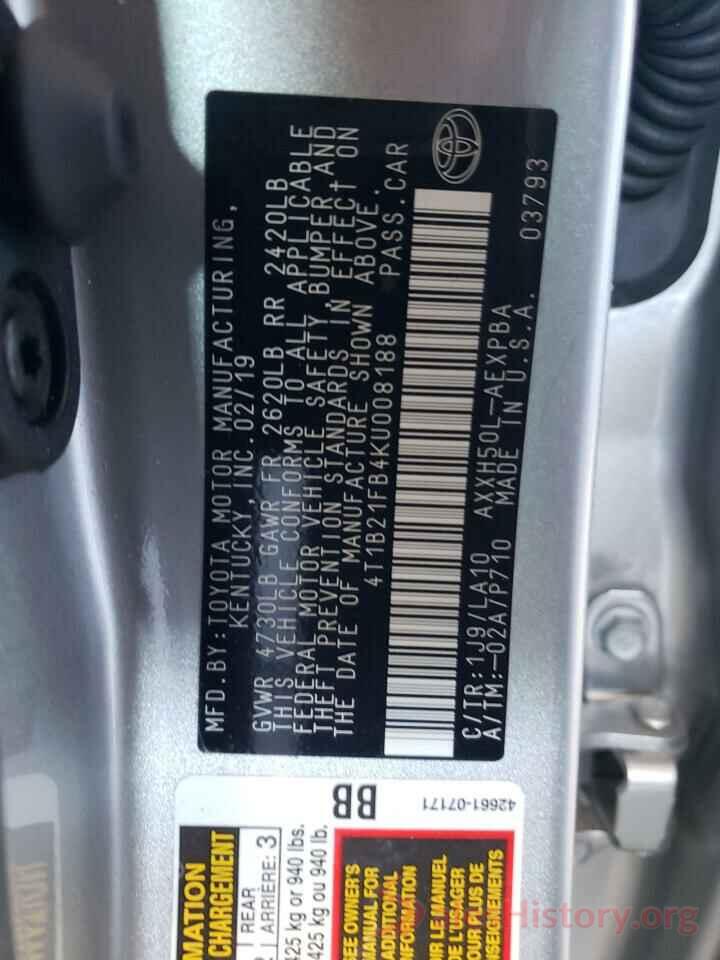 4T1B21FB4KU008188 2019 TOYOTA AVALON