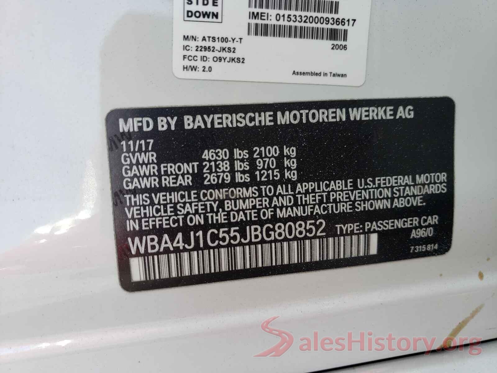 WBA4J1C55JBG80852 2018 BMW 4 SERIES