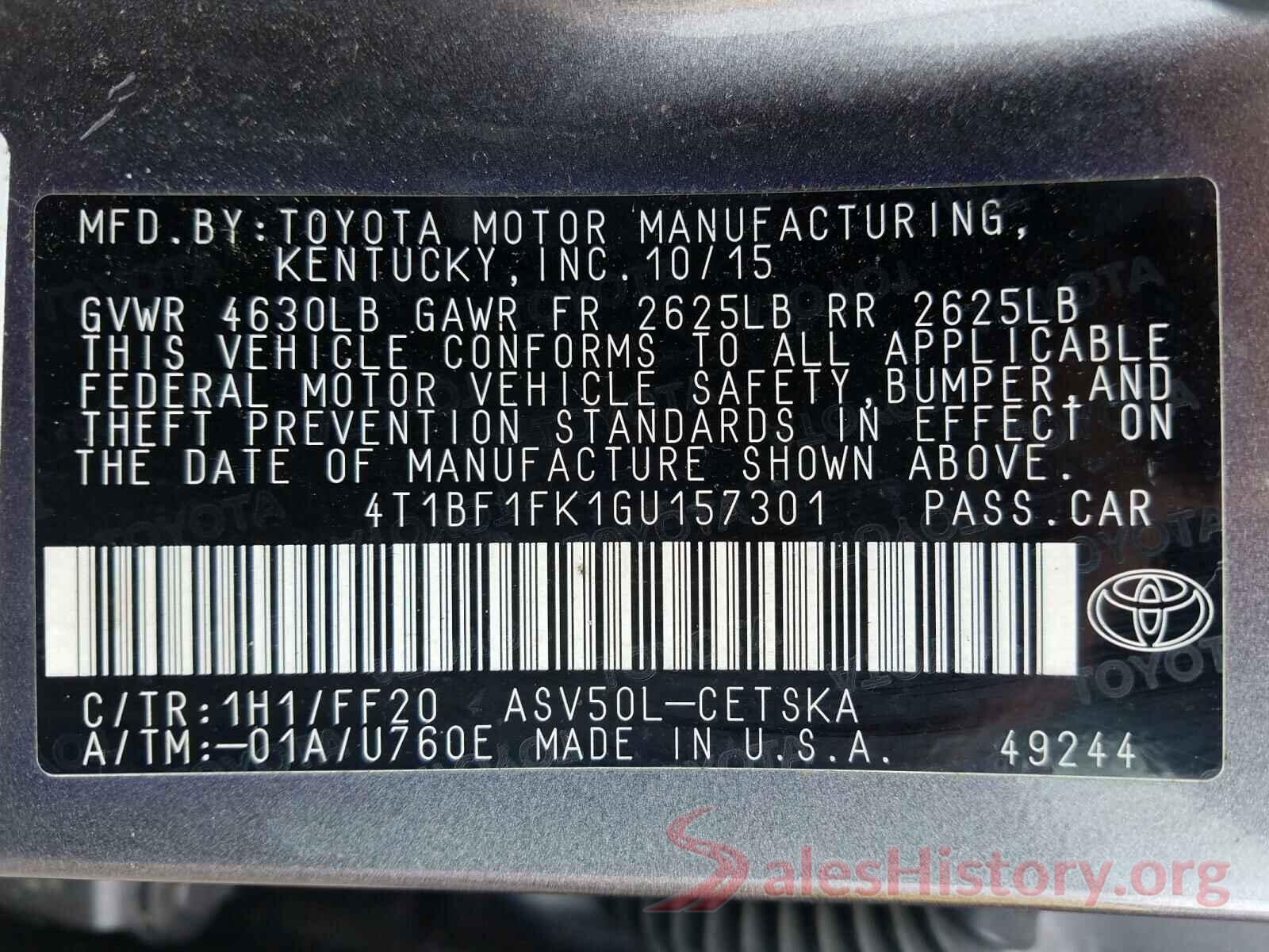 4T1BF1FK1GU157301 2016 TOYOTA CAMRY